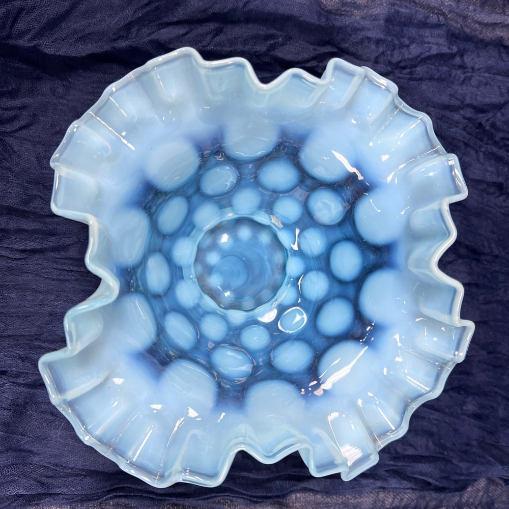 Blue Opalescent Decorative Glass Bowl